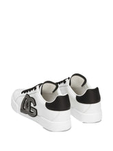 Dolce & Gabbana Portofino White Leather Sneakers with Rhinestone Logo Detail White