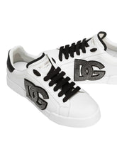 Dolce & Gabbana Portofino White Leather Sneakers with Rhinestone Logo Detail White