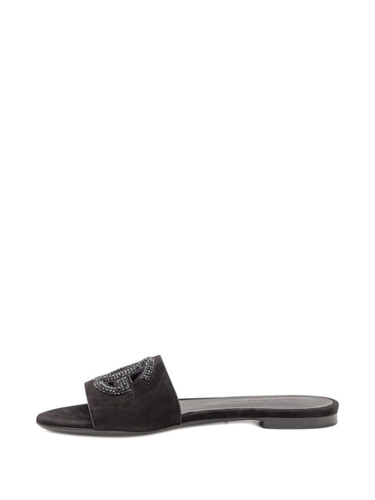 Dolce &amp; Gabbana Suede Crystal-Embellished DG Logo Sandals Black