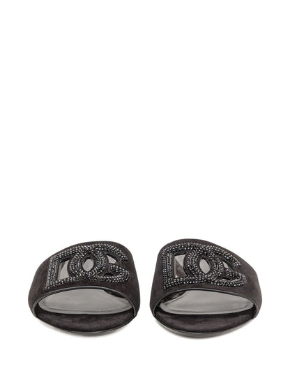 Dolce &amp; Gabbana Suede Crystal-Embellished DG Logo Sandals Black