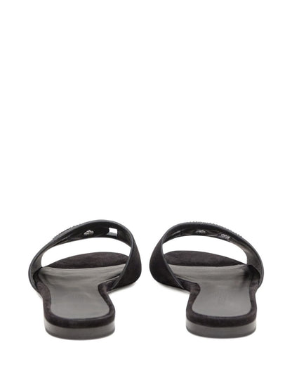 Dolce &amp; Gabbana Suede Crystal-Embellished DG Logo Sandals Black