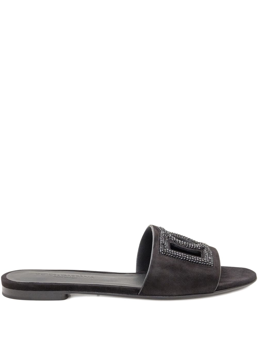 Dolce &amp; Gabbana Suede Crystal-Embellished DG Logo Sandals Black