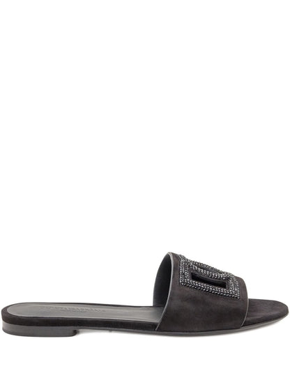 Dolce &amp; Gabbana Suede Crystal-Embellished DG Logo Sandals Black
