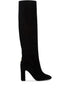 Dolce & Gabbana Block Heel Suede Knee-High Boots with Chain Detail Black