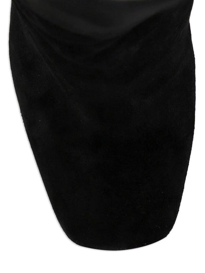 Dolce &amp; Gabbana Block Heel Suede Knee-High Boots with Chain Detail Black