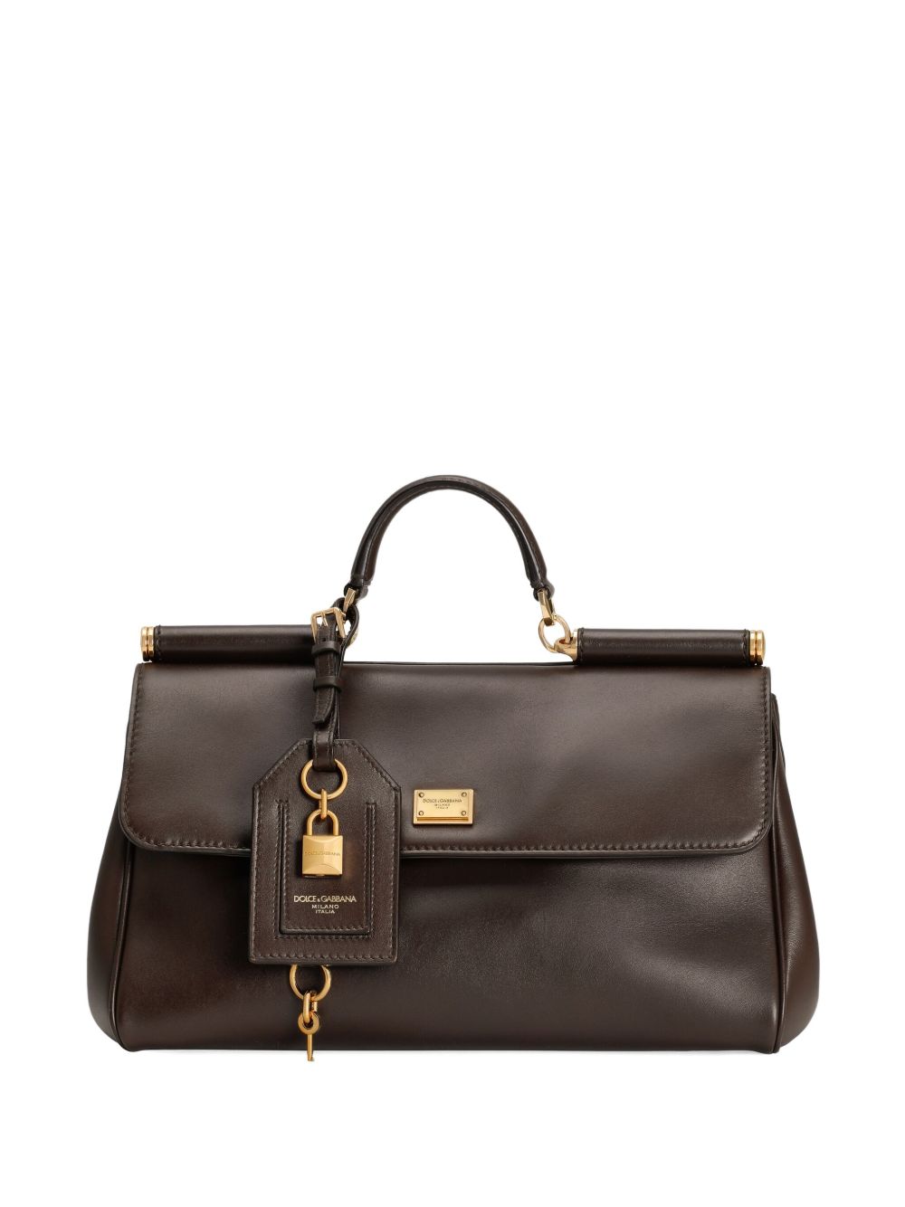 Dolce &amp; Gabbana Sicily Soft Leather Top Handle Bag Dark Brown
