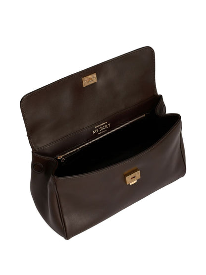Dolce &amp; Gabbana Sicily Soft Leather Top Handle Bag Dark Brown