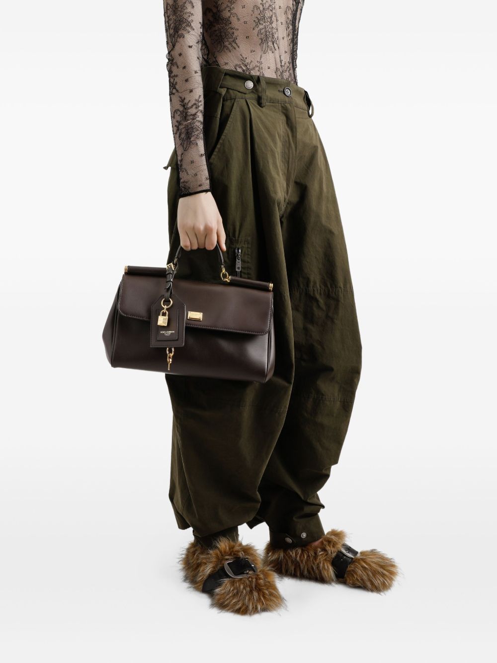 Dolce &amp; Gabbana Sicily Soft Leather Top Handle Bag Dark Brown