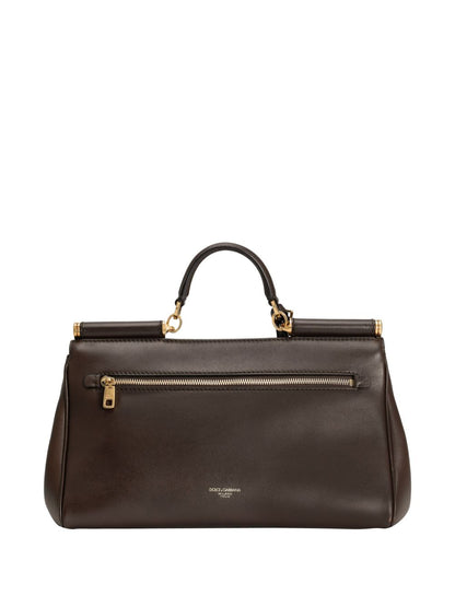 Dolce &amp; Gabbana Sicily Soft Leather Top Handle Bag Dark Brown