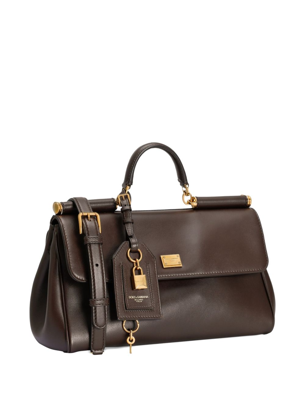 Dolce &amp; Gabbana Sicily Soft Leather Top Handle Bag Dark Brown