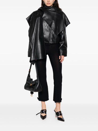 Balenciaga Flared Ruffled-Trim Capri Trousers Black Black