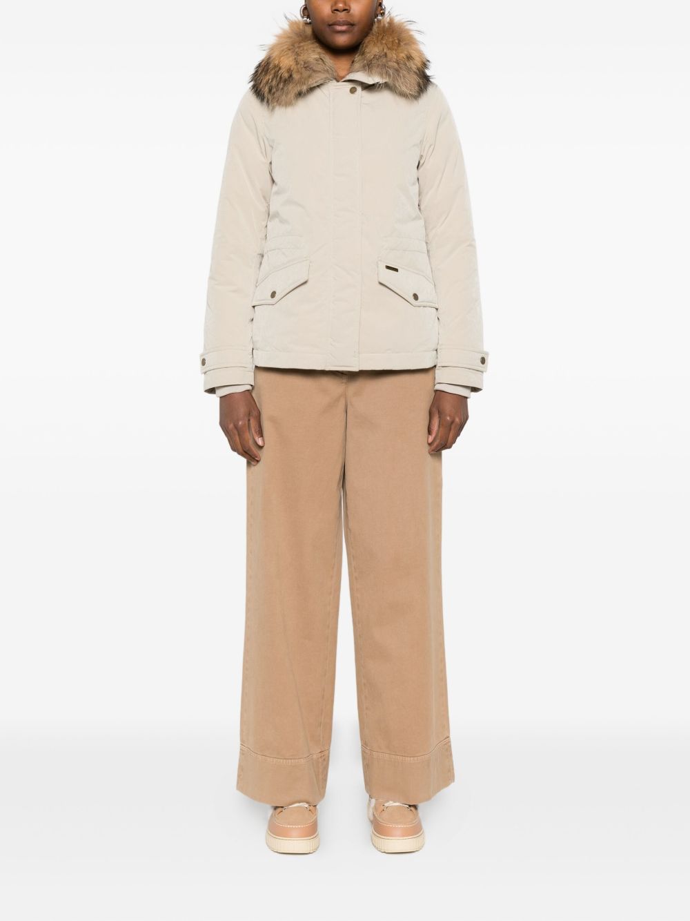 Woolrich Fur-Trimmed Hooded Down Jacket Beige Beige