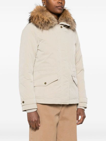 Woolrich Fur-Trimmed Hooded Down Jacket Beige Beige