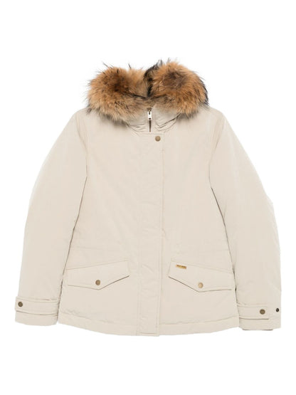 Woolrich Fur-Trimmed Hooded Down Jacket Beige Beige