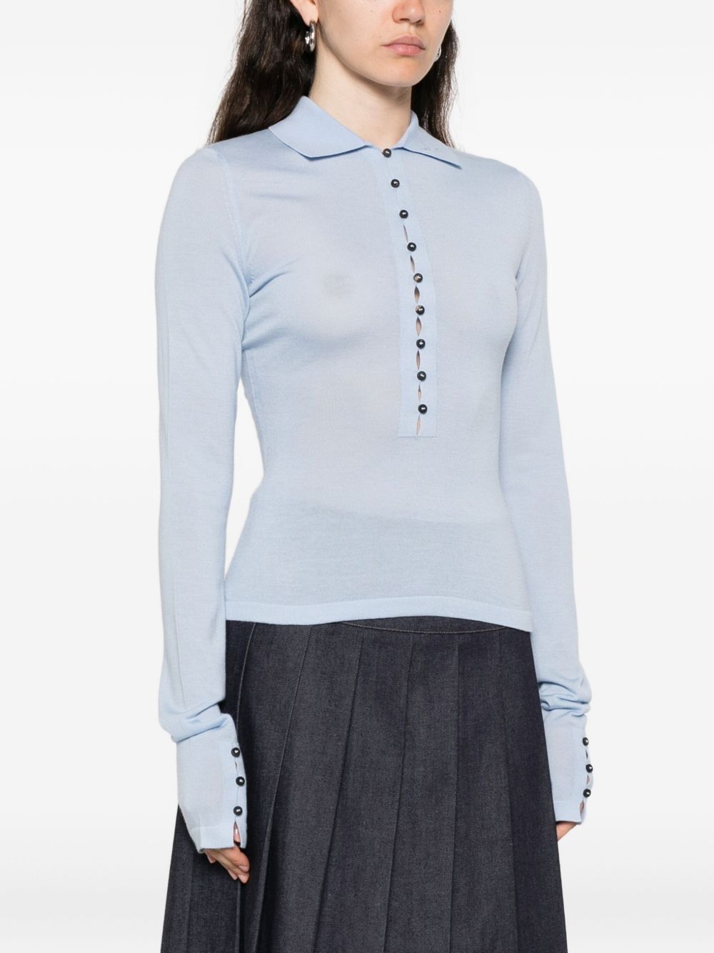 JACQUEMUS Merino Wool Long-Sleeve Polo Shirt Clear Blue clear blue