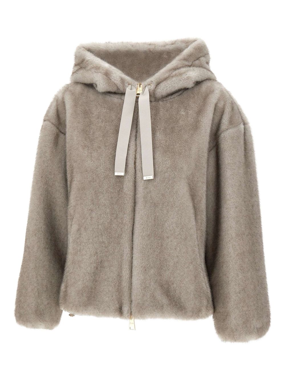 Herno Faux Fur Trim Hooded Grey Coat Grey