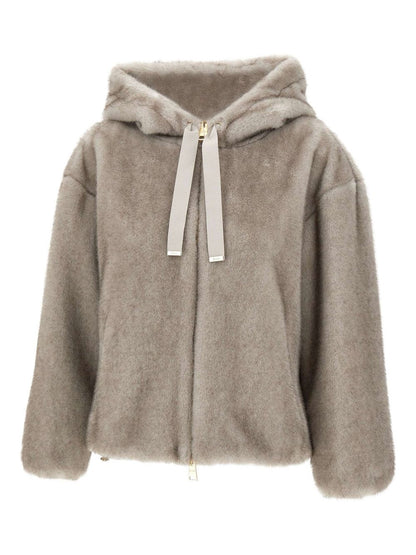 Herno Faux Fur Trim Hooded Grey Coat Grey