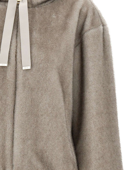 Herno Faux Fur Trim Hooded Grey Coat Grey