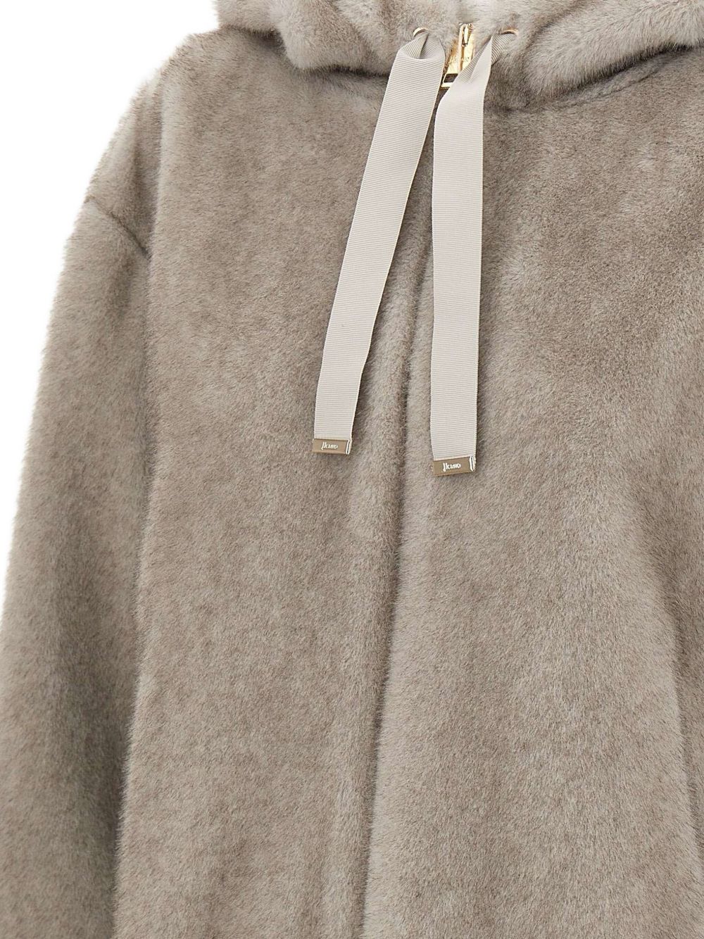 Herno Faux Fur Trim Hooded Grey Coat Grey