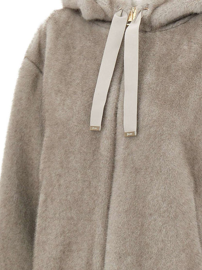 Herno Faux Fur Trim Hooded Grey Coat Grey