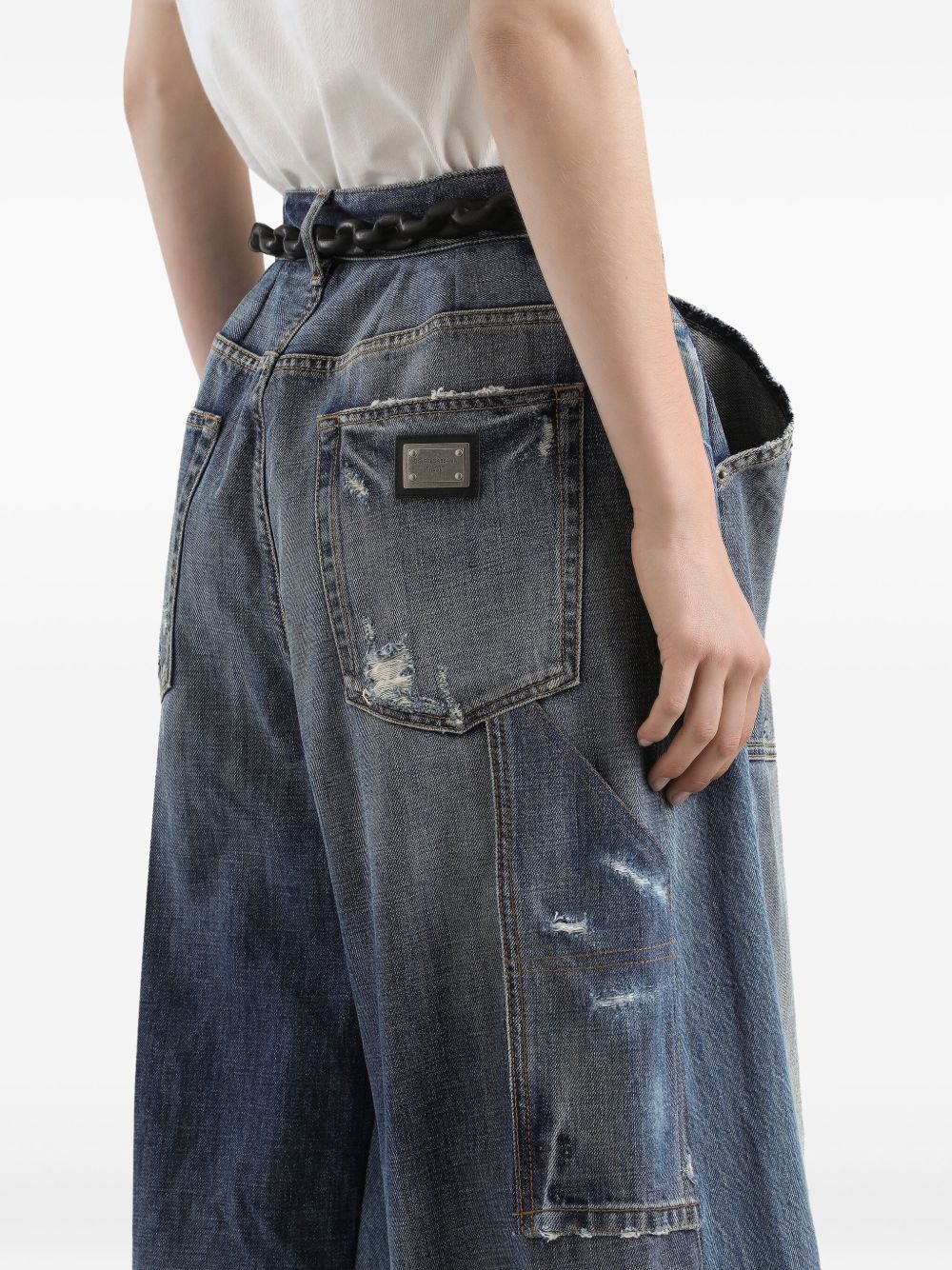 Dolce &amp; Gabbana Slim-Fit Distressed Blue Jeans with Logo Plaque Blue