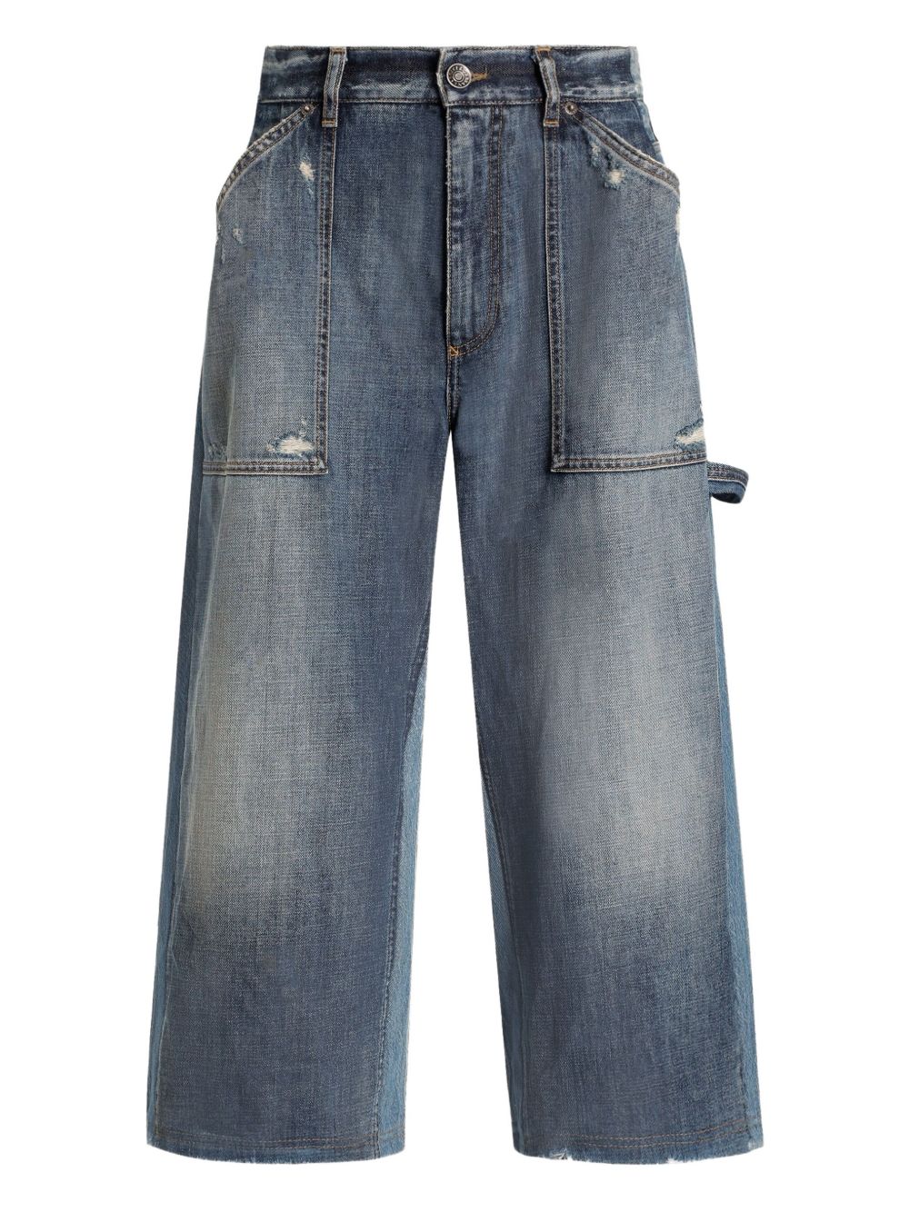 Dolce &amp; Gabbana Slim-Fit Distressed Blue Jeans with Logo Plaque Blue