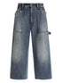 Dolce & Gabbana Slim-Fit Distressed Blue Jeans with Logo Plaque Blue