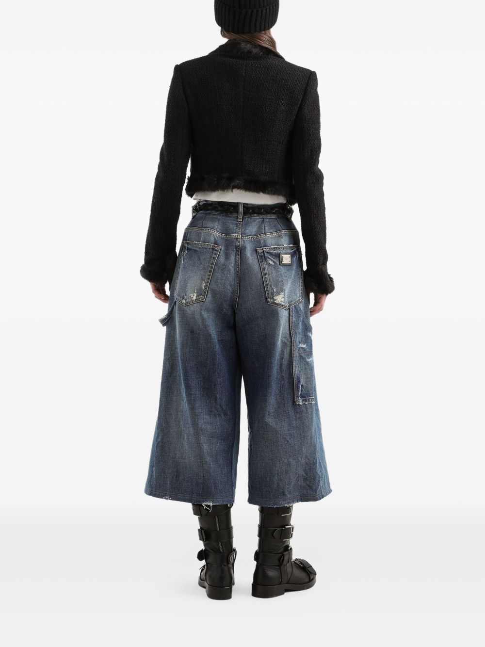 Dolce &amp; Gabbana Slim-Fit Distressed Blue Jeans with Logo Plaque Blue
