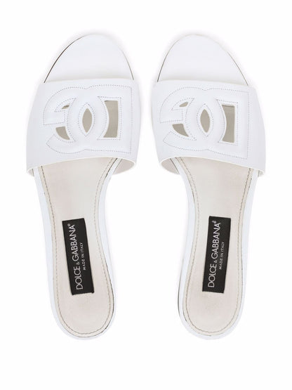 Dolce &amp; Gabbana DG Millennials Logo White Leather Sandals White