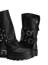 Dolce & Gabbana Leather Buckled Studded Rain Boots Black