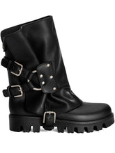 Dolce & Gabbana Leather Buckled Studded Rain Boots Black