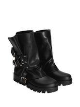 Dolce & Gabbana Leather Buckled Studded Rain Boots Black