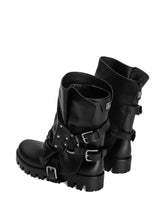 Dolce & Gabbana Leather Buckled Studded Rain Boots Black
