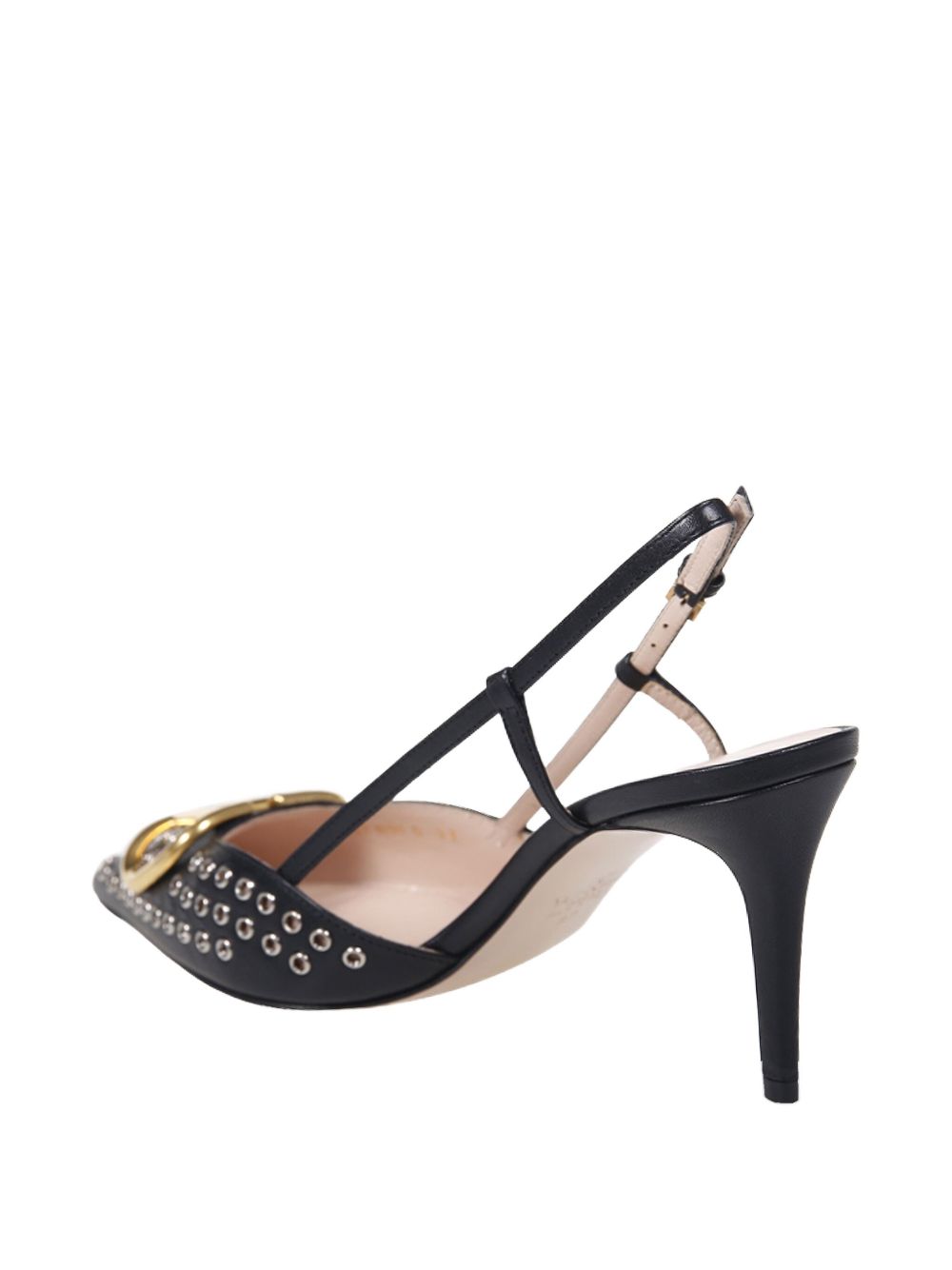 Valentino Garavani VLogo Studded Pointed Toe Slingback Pumps Black