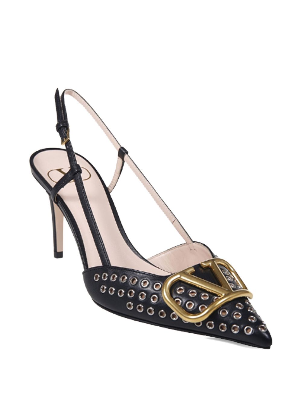 Valentino Garavani VLogo Studded Pointed Toe Slingback Pumps Black