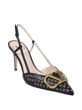 Valentino Garavani VLogo Studded Pointed Toe Slingback Pumps Black