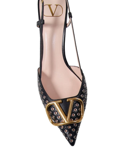Valentino Garavani VLogo Studded Pointed Toe Slingback Pumps Black