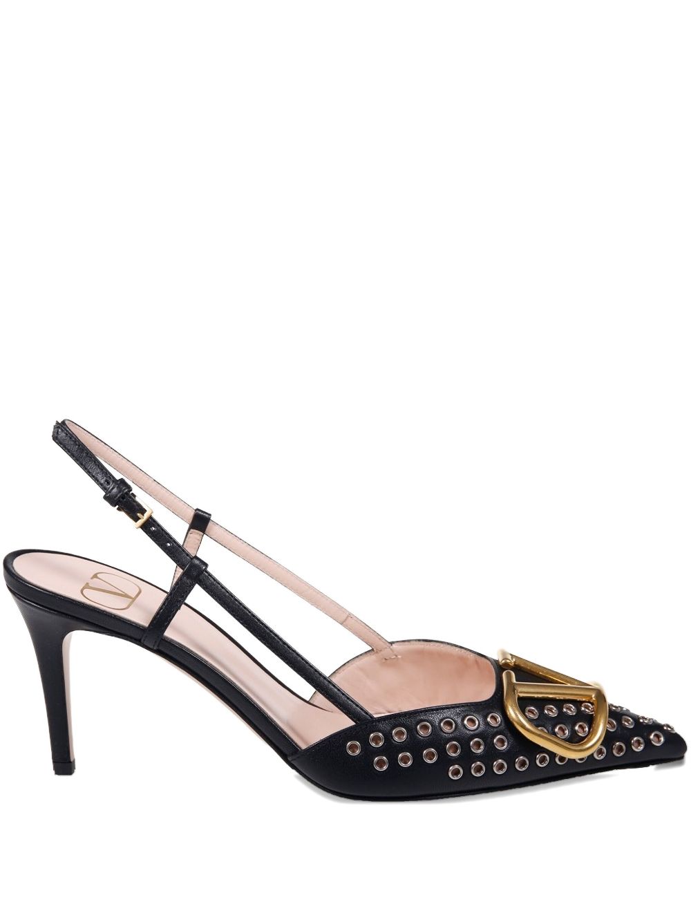Valentino Garavani VLogo Studded Pointed Toe Slingback Pumps Black