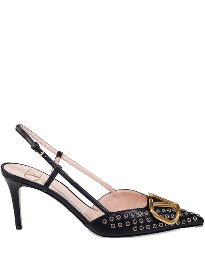 Valentino Garavani VLogo Studded Pointed Toe Slingback Pumps Black