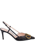 Valentino Garavani VLogo Studded Pointed Toe Slingback Pumps Black