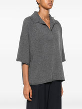 Emporio Armani Oversized Ribbed Wool-Cashmere Polo Shirt Grey