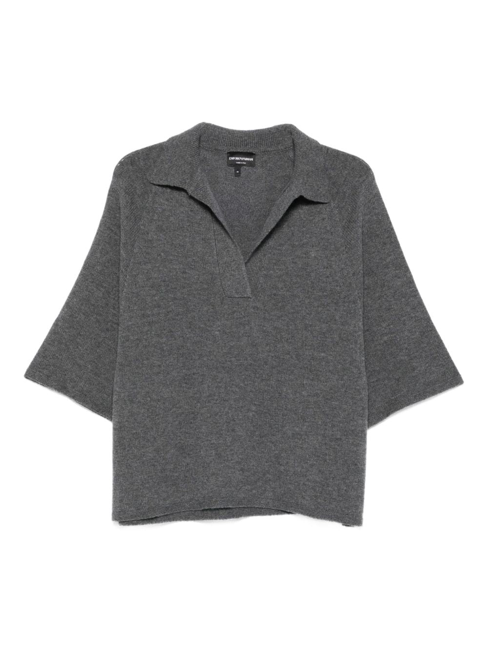 Emporio Armani Oversized Ribbed Wool-Cashmere Polo Shirt Grey