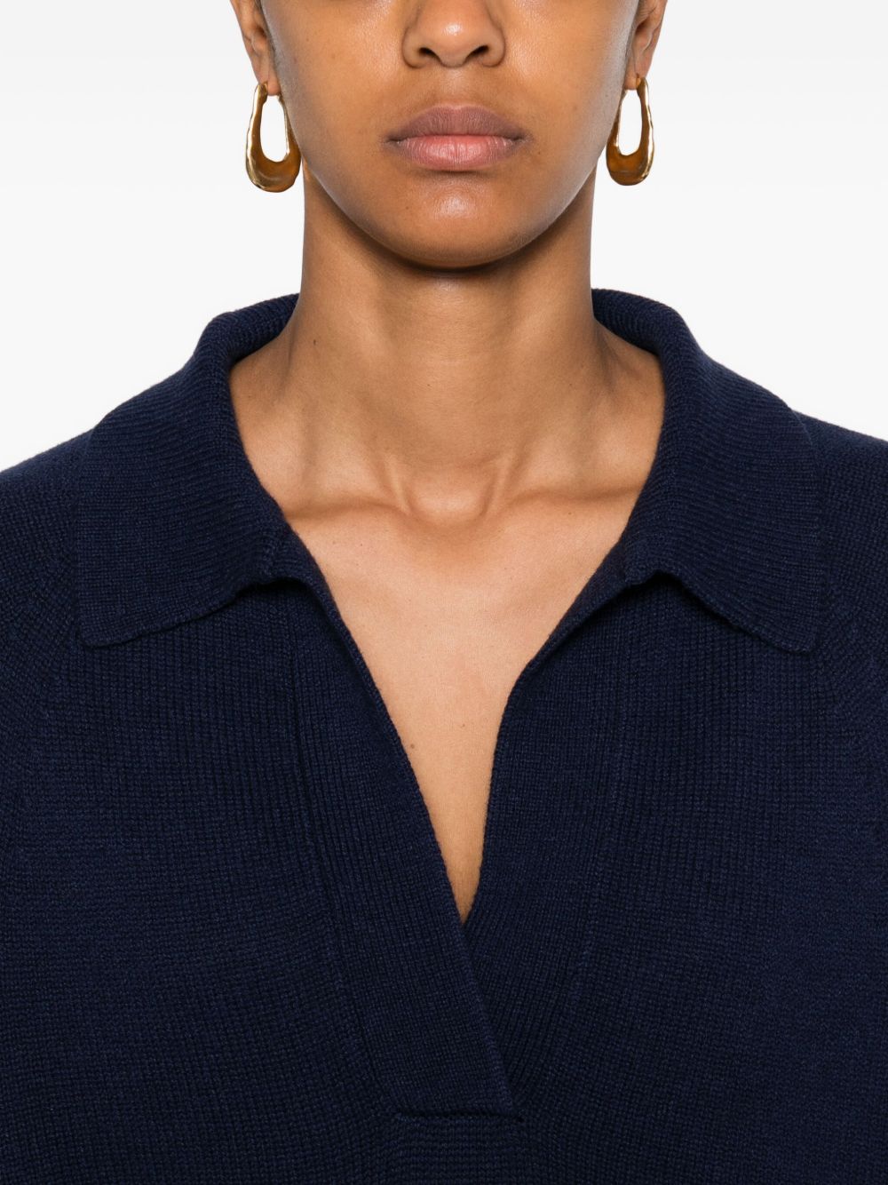 Emporio Armani Oversized Wool-Cashmere Polo Shirt Blue