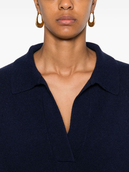 Emporio Armani Oversized Wool-Cashmere Polo Shirt Blue