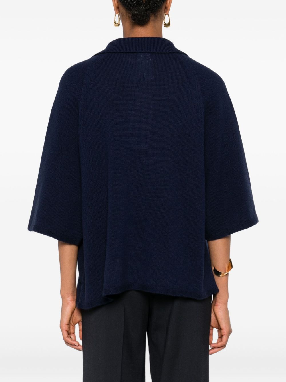 Emporio Armani Oversized Wool-Cashmere Polo Shirt Blue