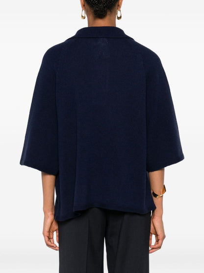 Emporio Armani Oversized Wool-Cashmere Polo Shirt Blue