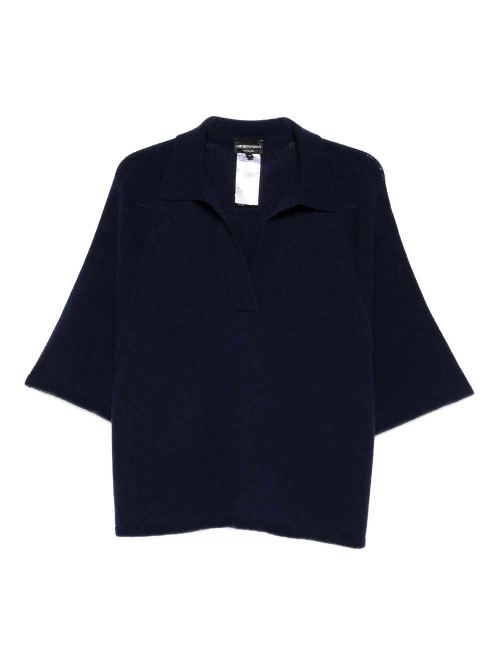 Emporio Armani Oversized Wool-Cashmere Polo Shirt Blue