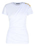 Balmain Shoulder-Button Draped Cotton T-Shirt White