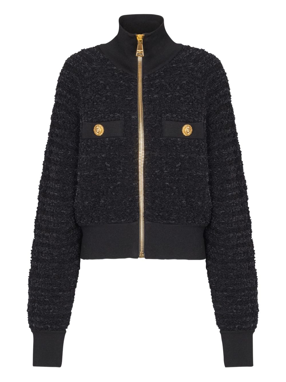 Balmain Tweed Bomber Jacket Black