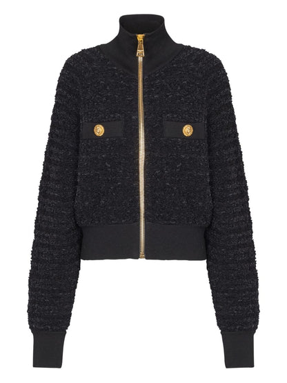 Balmain Tweed Bomber Jacket Black
